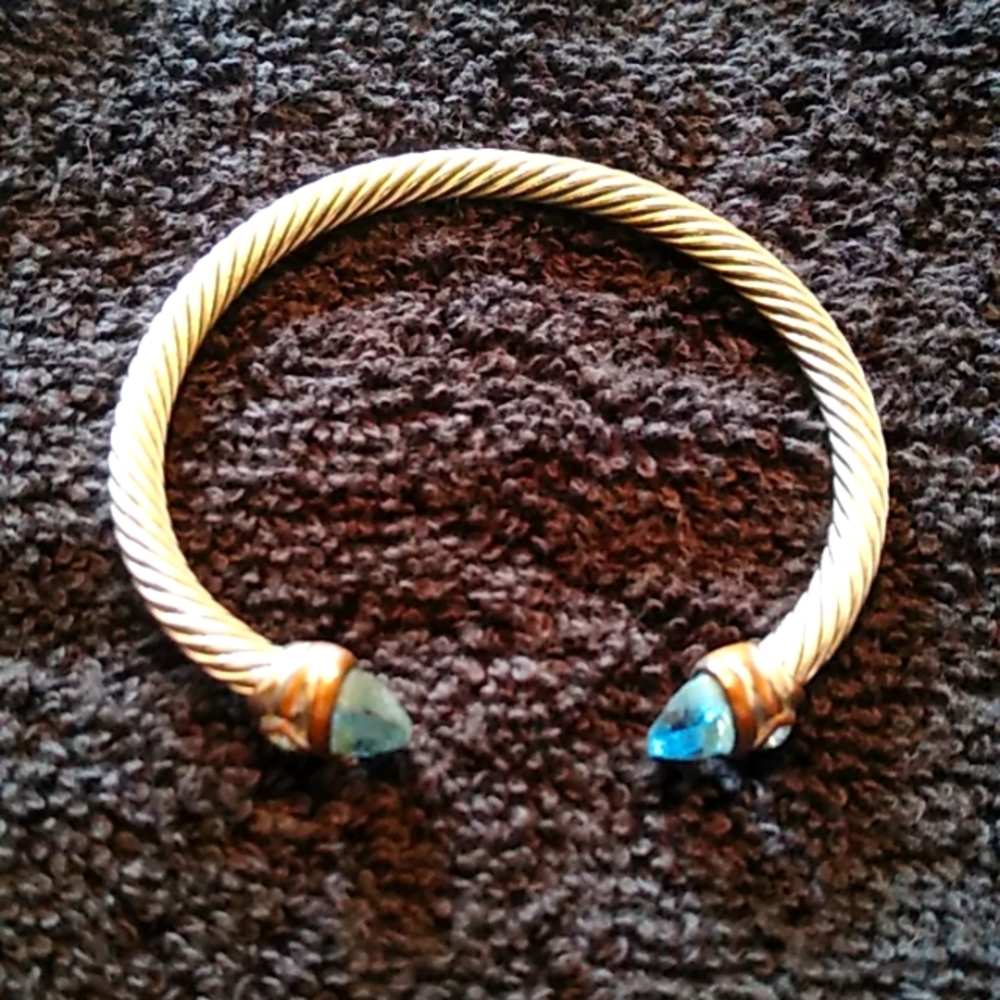 Silver Bangle Bracelet with Blue Crystal Accents